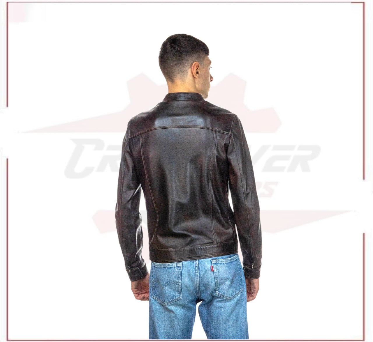 Men's Jacket in Genuine Dark Brown Leather CROSSOVER RACEWEARS
