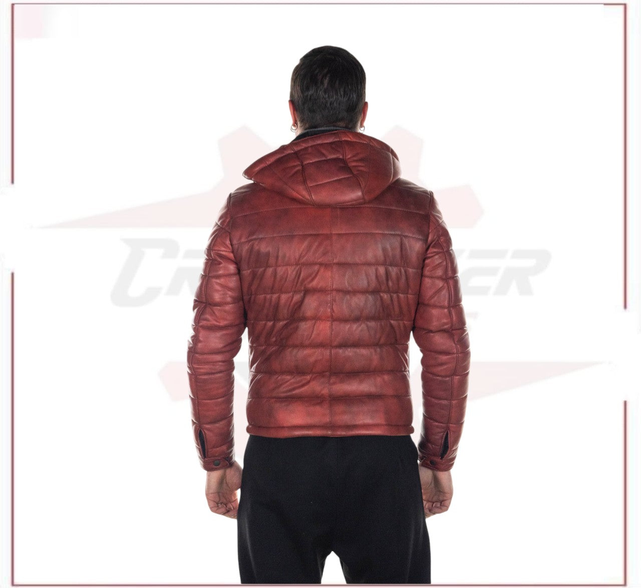 Berlino - Men's Down Jacket in Genuine Bordeaux Leather CROSSOVER RACEWEARS
