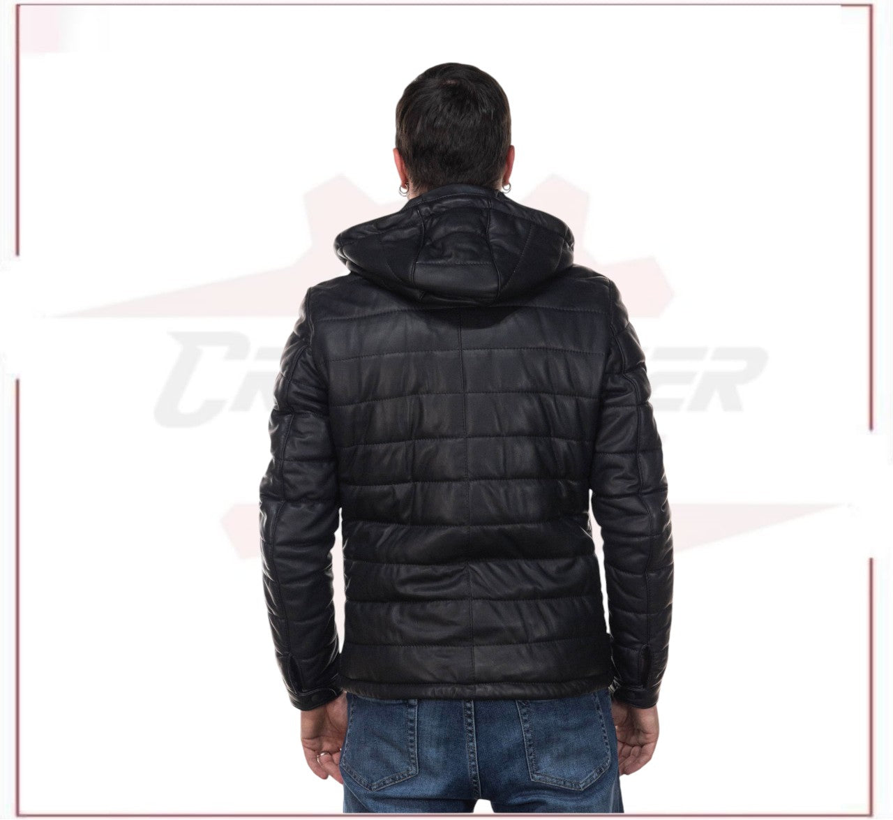 Berlino - Men's Down Jacket in Genuine Black Leather CROSSOVER RACEWEARS