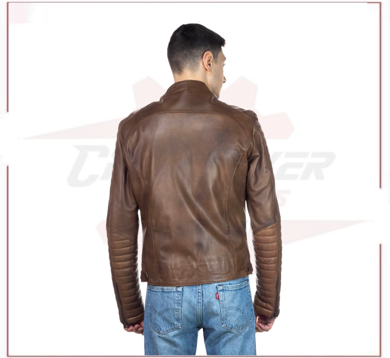 Men's Perfecto Jacket in Genuine Brown Leather CROSSOVER RACEWEARS