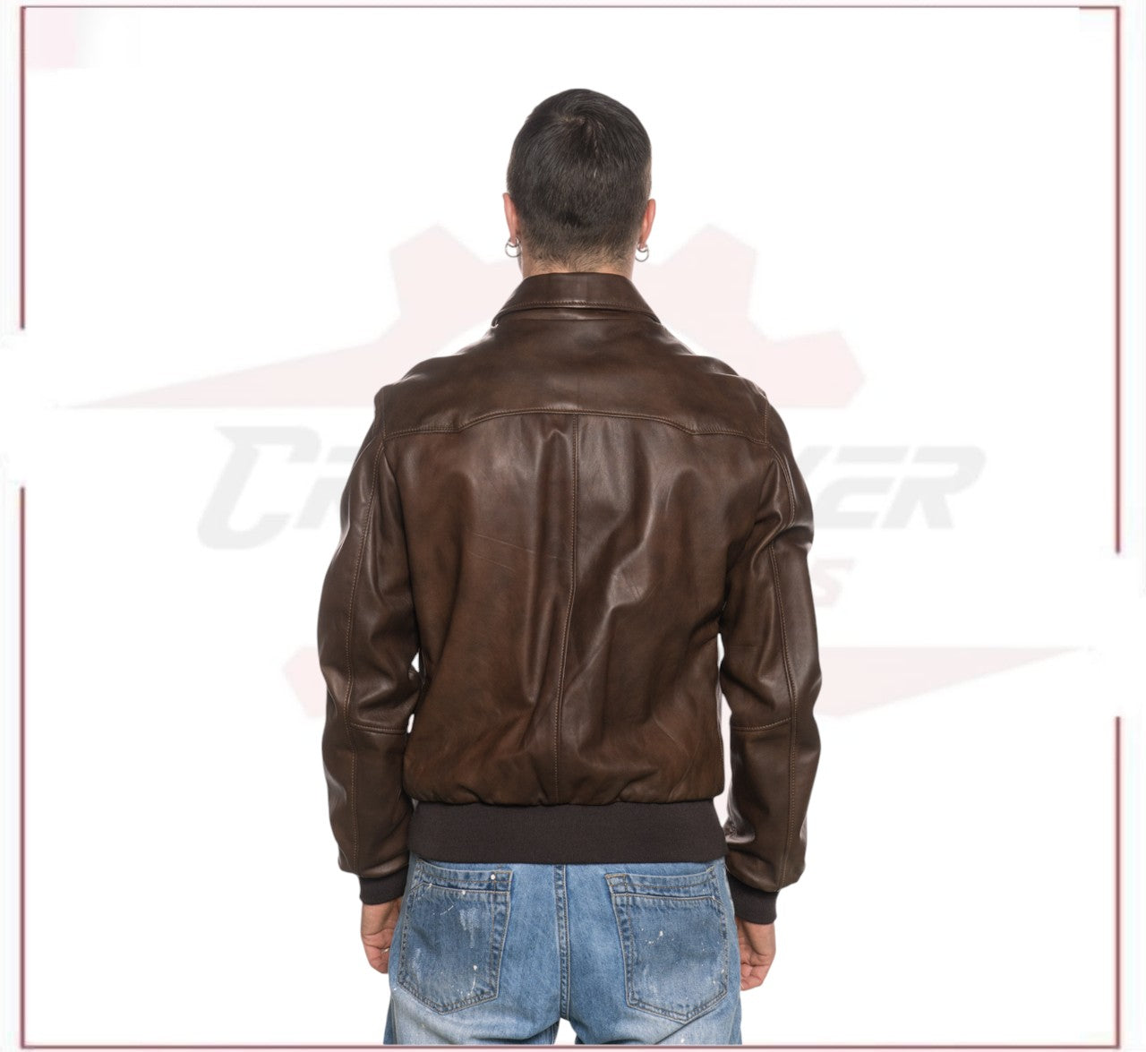 U03 - Men's Bomber Jacket in Genuine Dark Brown Leather CROSSOVER RACEWEARS