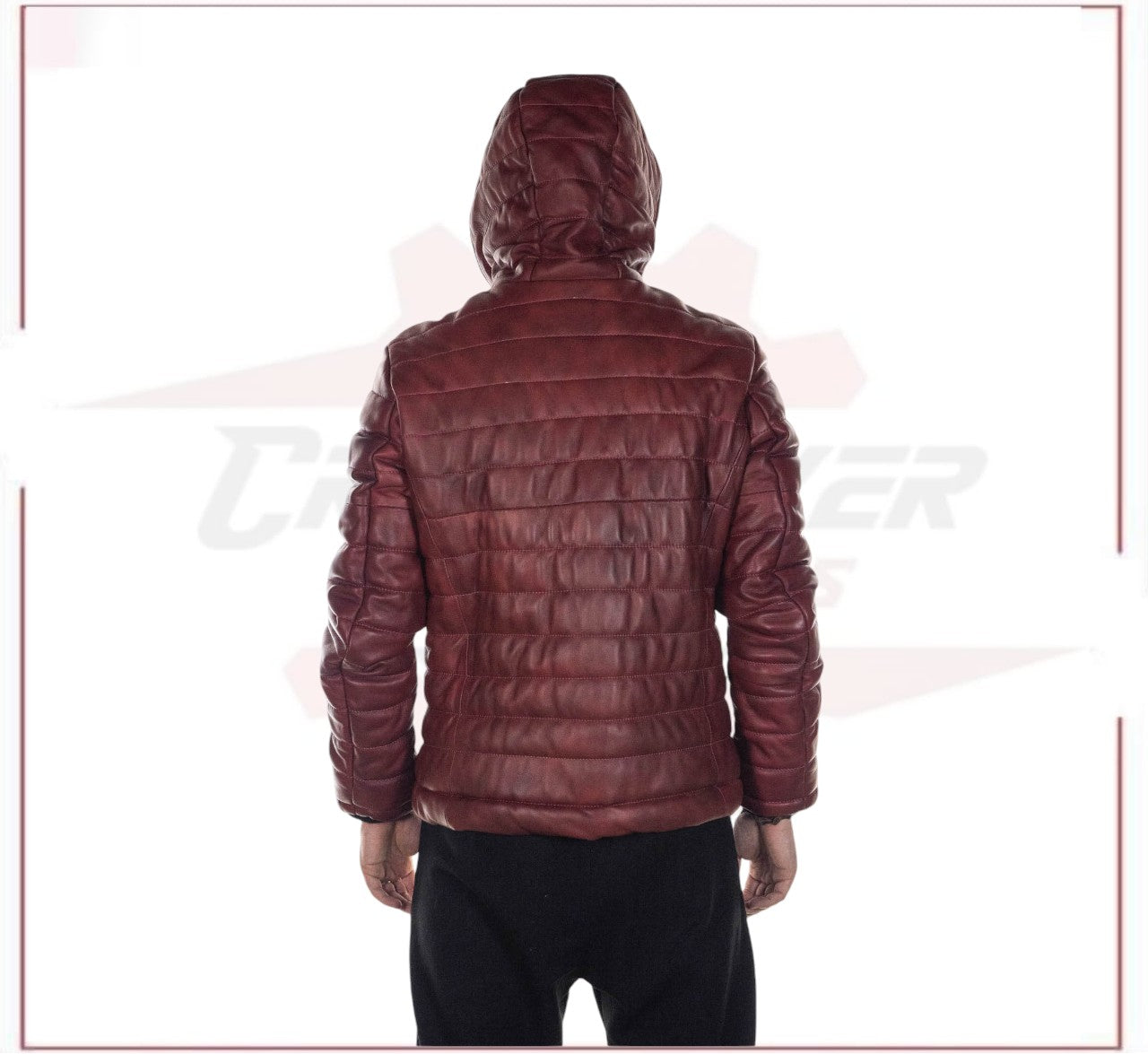 Rio - Men's Down Jacket in Genuine Bordeaux Leather CROSSOVER RACEWEARS