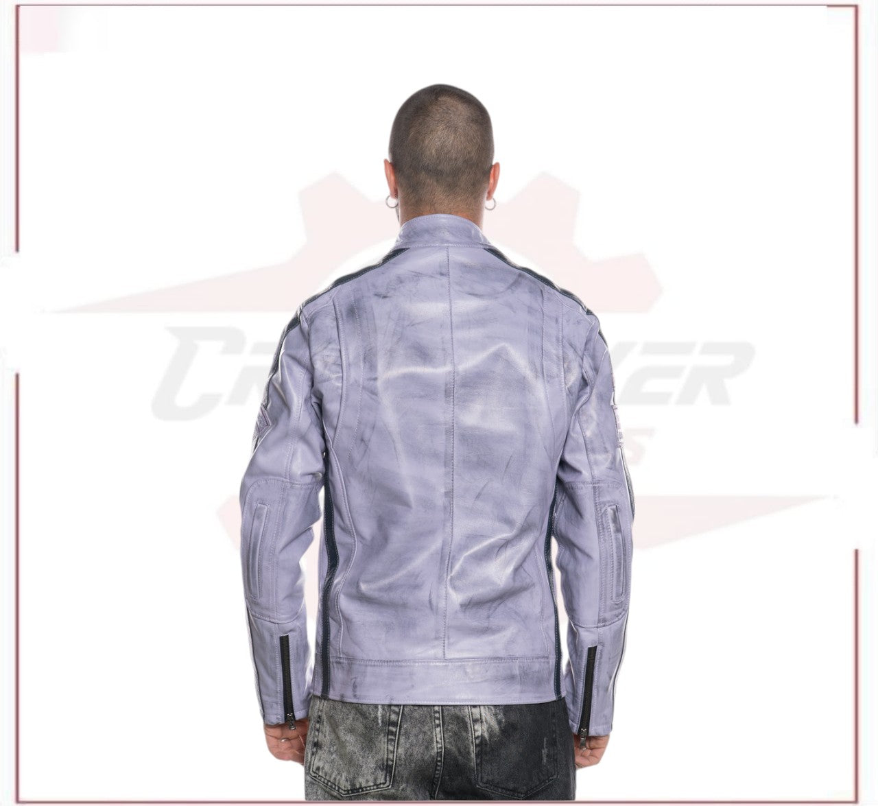 New Biker Man's Jacket in genuine Violet Leather CROSSOVER RACEWEARS