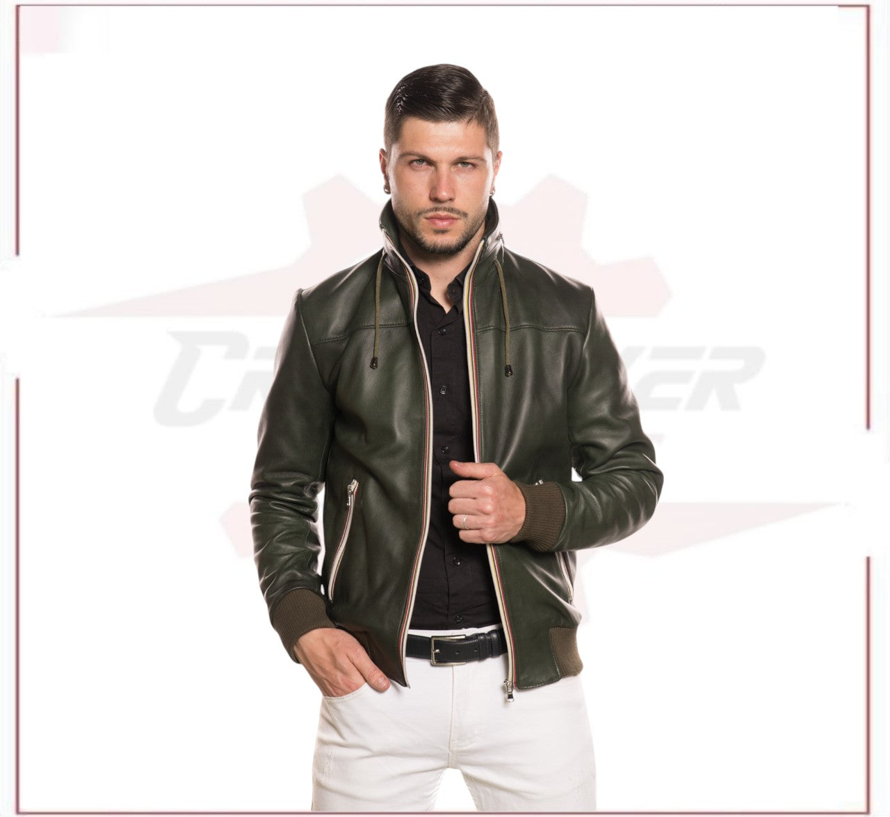 Bomber KiWey - Men’s Bomber Green genuine leather CROSSOVER RACEWEARS