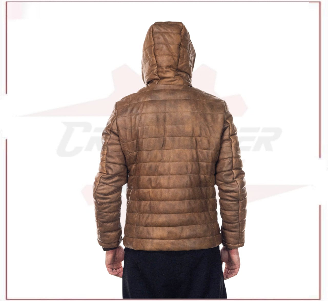 Rio - Men's Down Jacket in Genuine Brown Leather CROSSOVER RACEWEARS
