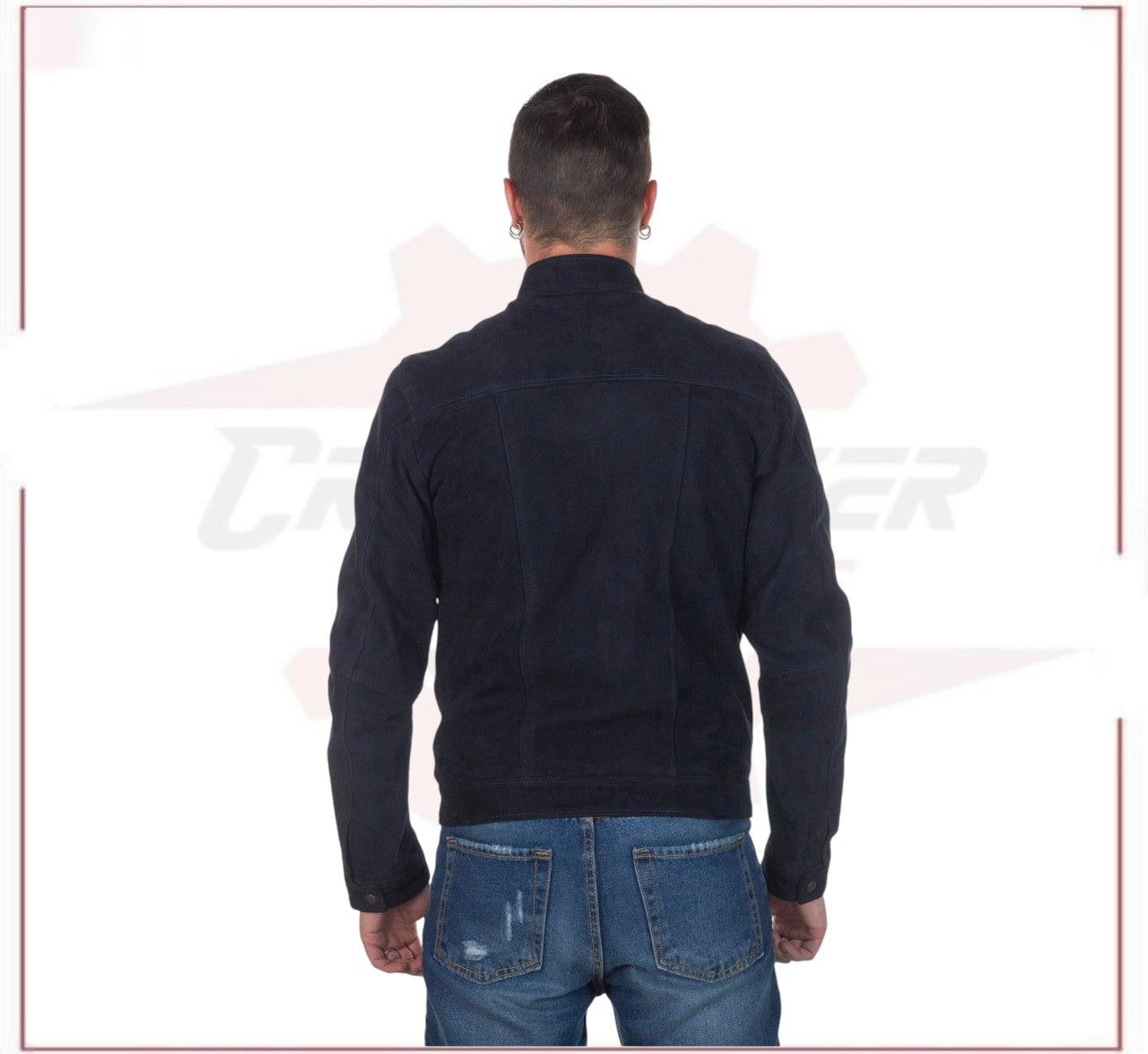 U010 - Men's Jacket in Genuine Blue Suede Leather CROSSOVER RACEWEARS