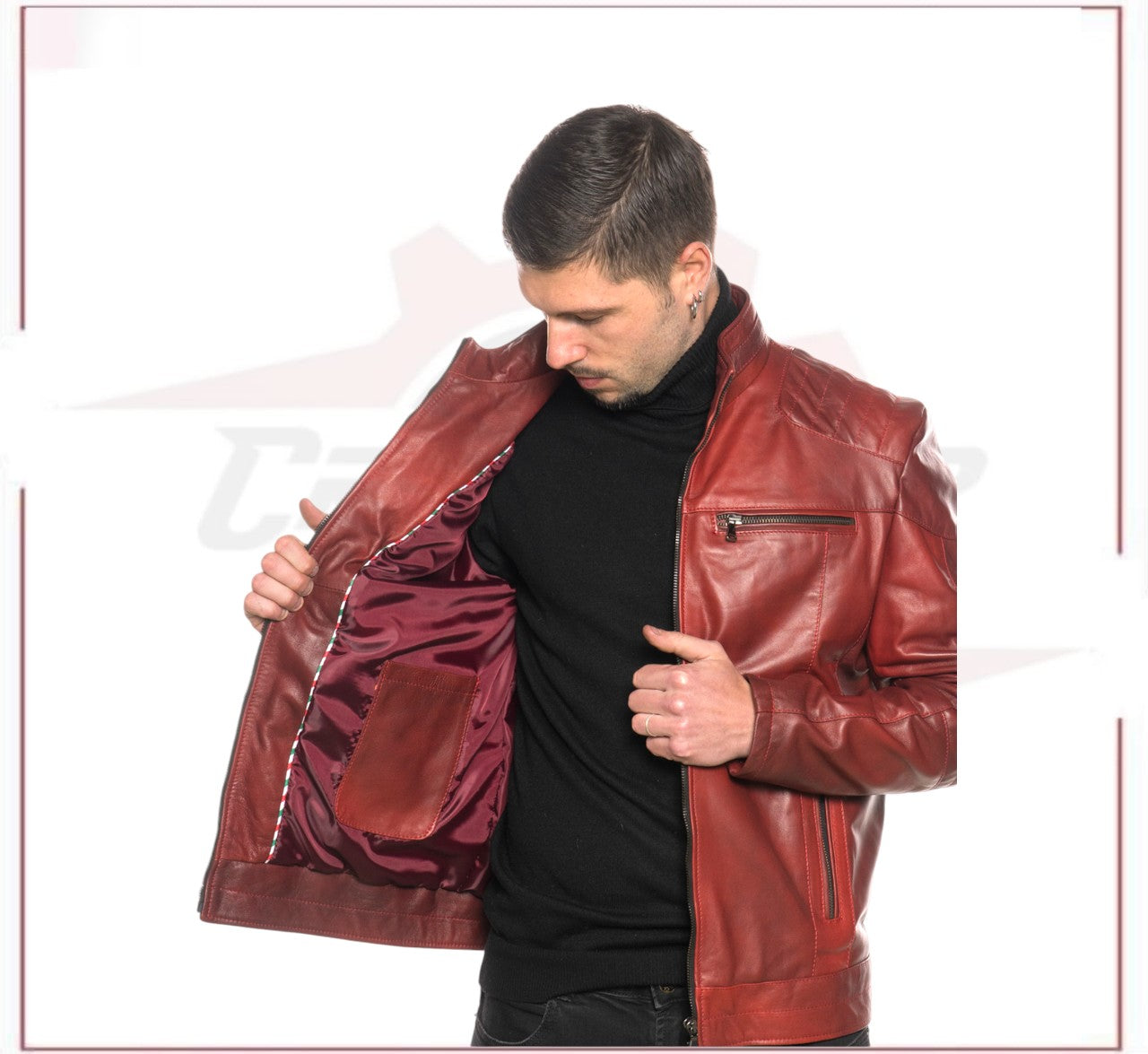 Attila - Men's Biker Jacket in Genuine Bordeaux Leather CROSSOVER RACEWEARS