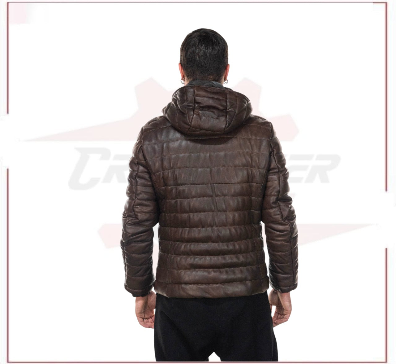 Rio - Men's Down Jacket in Genuine Dark Brown Leather CROSSOVER RACEWEARS