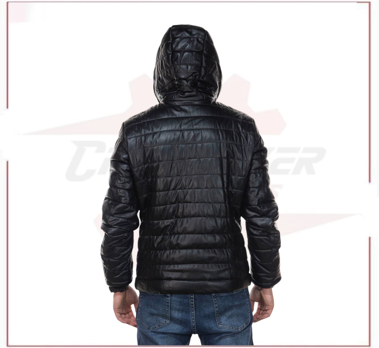 Rio - Men's Down Jacket in Genuine Black Leather CROSSOVER RACEWEARS