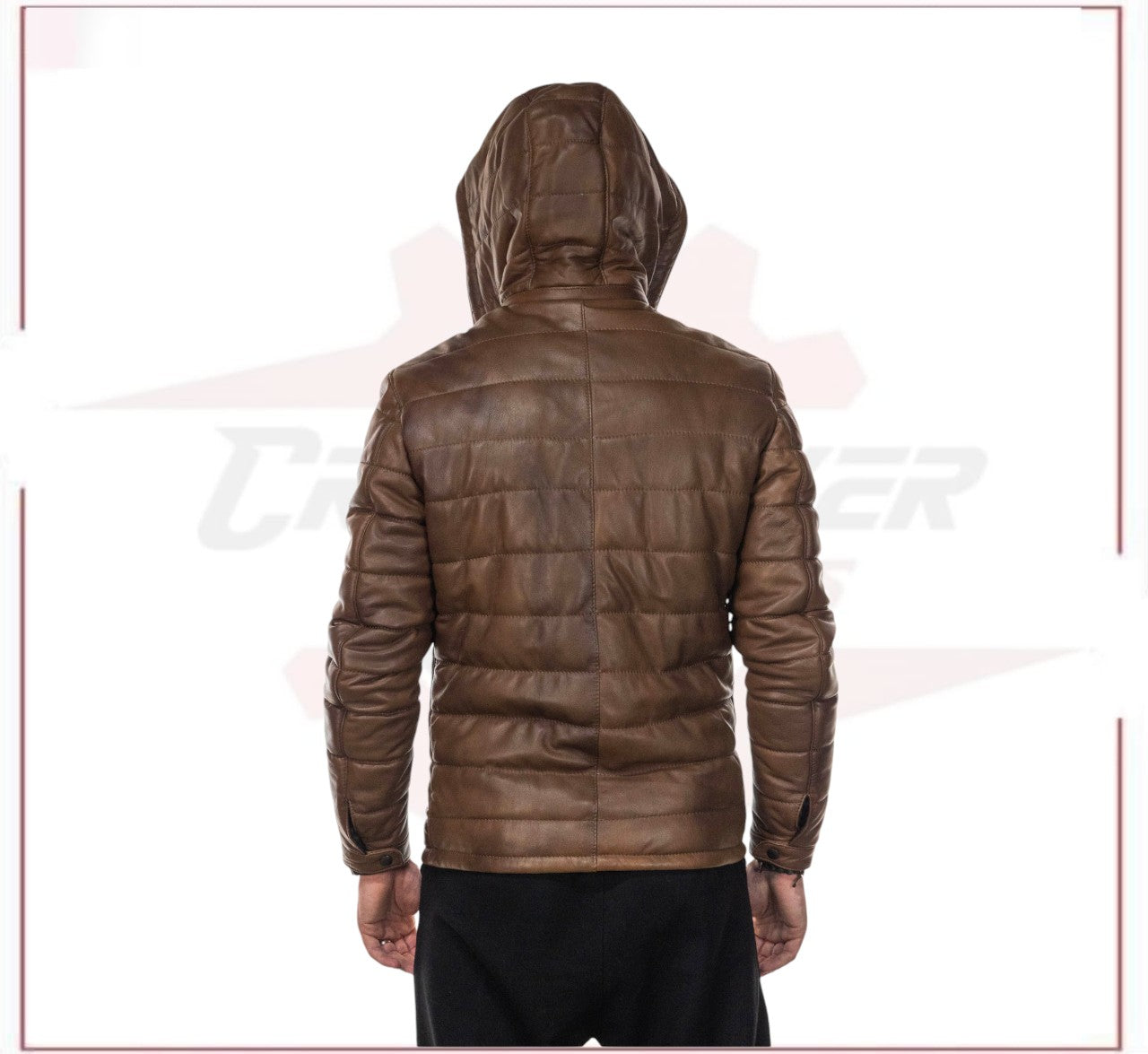 Berlino - Men's Down Jacket in Genuine Brown Leather CROSSOVER RACEWEARS