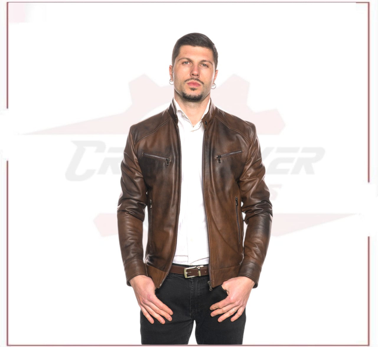 Men's Jacket in Genuine Brown Leather CROSSOVER RACEWEARS