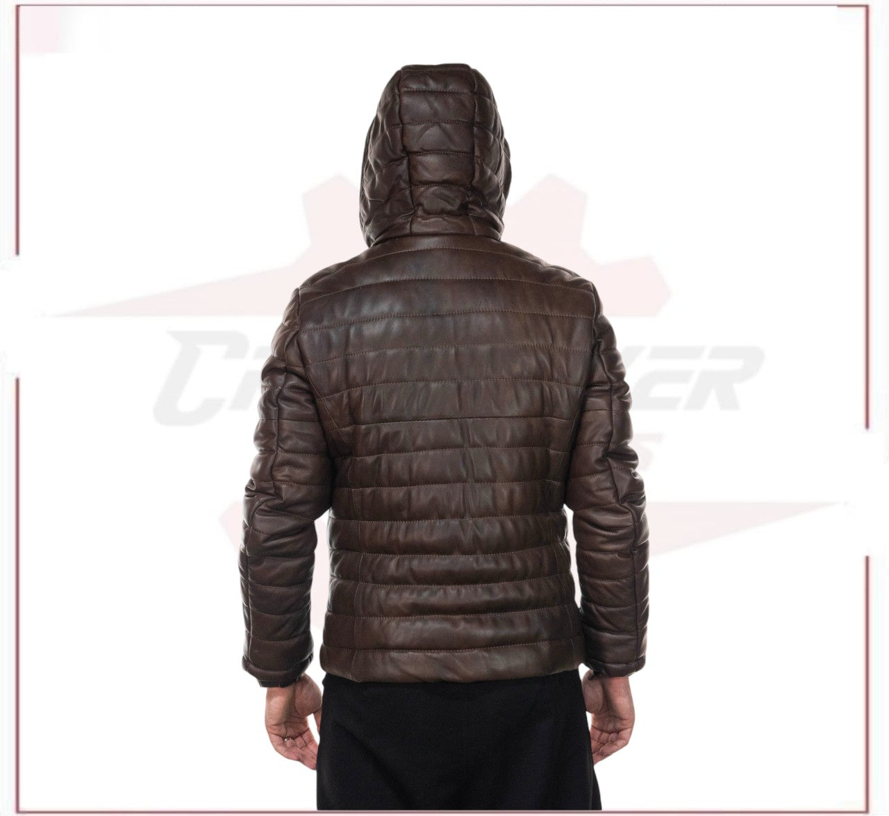 Rio - Men's Down Jacket in Genuine Dark Brown Leather CROSSOVER RACEWEARS