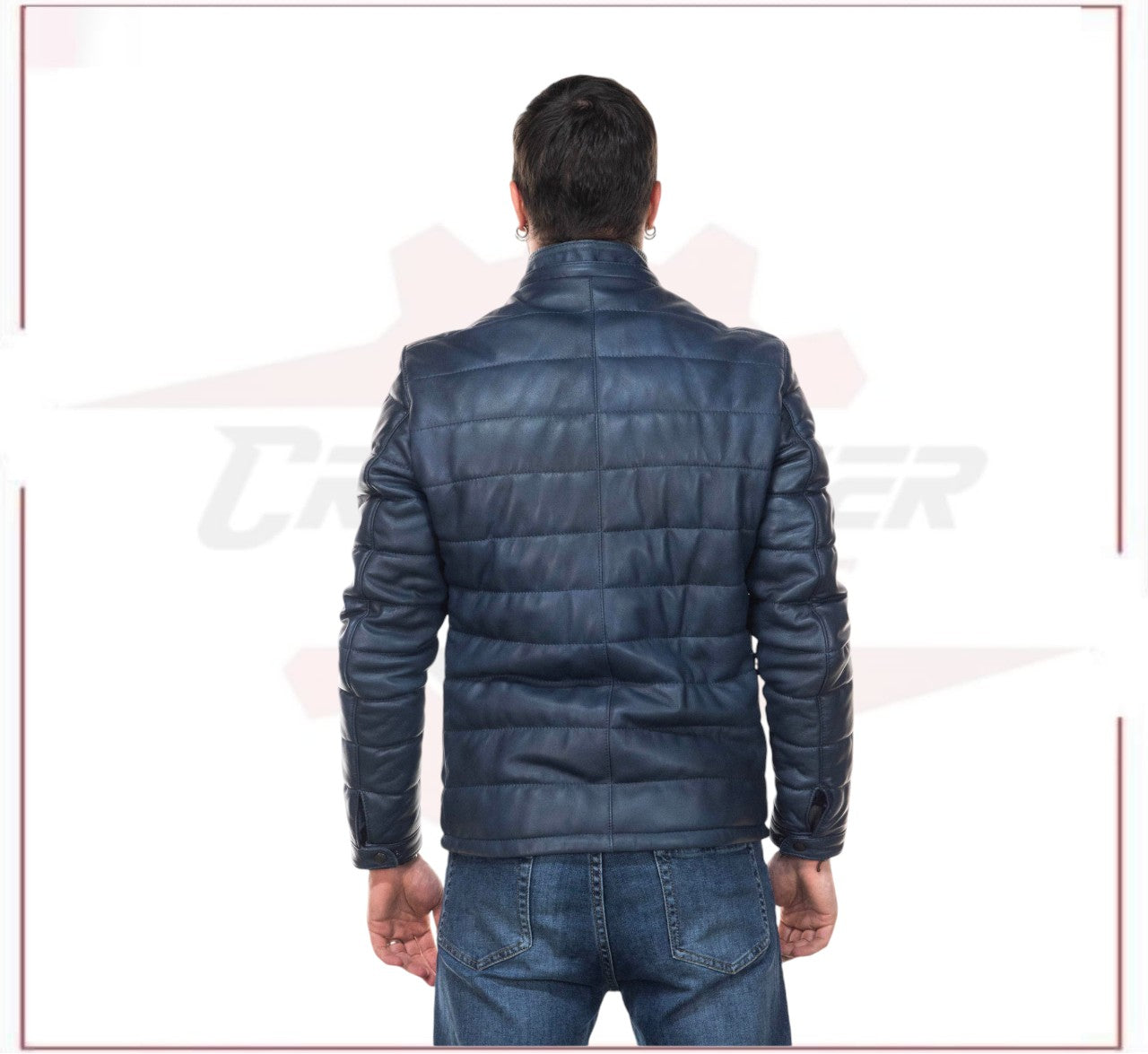 Berlino - Men's Down Jacket in Genuine Blue Leather CROSSOVER RACEWEARS