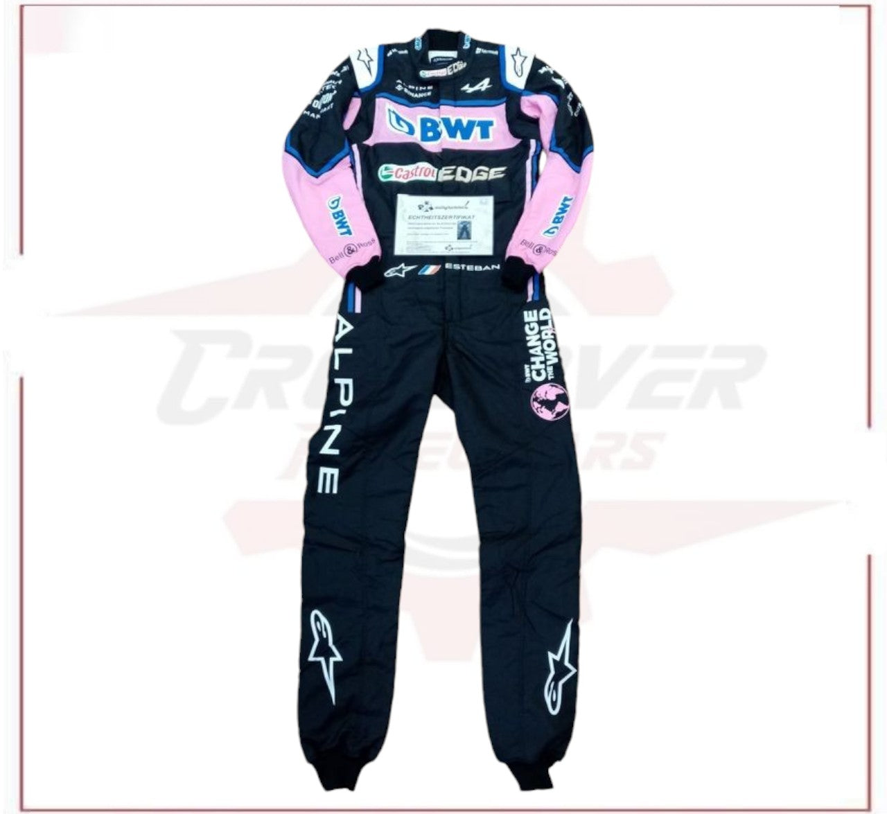 Esteban Ocon 2022 Signed Race Used Race Suit - British GP CROSSOVER RACEWEARS