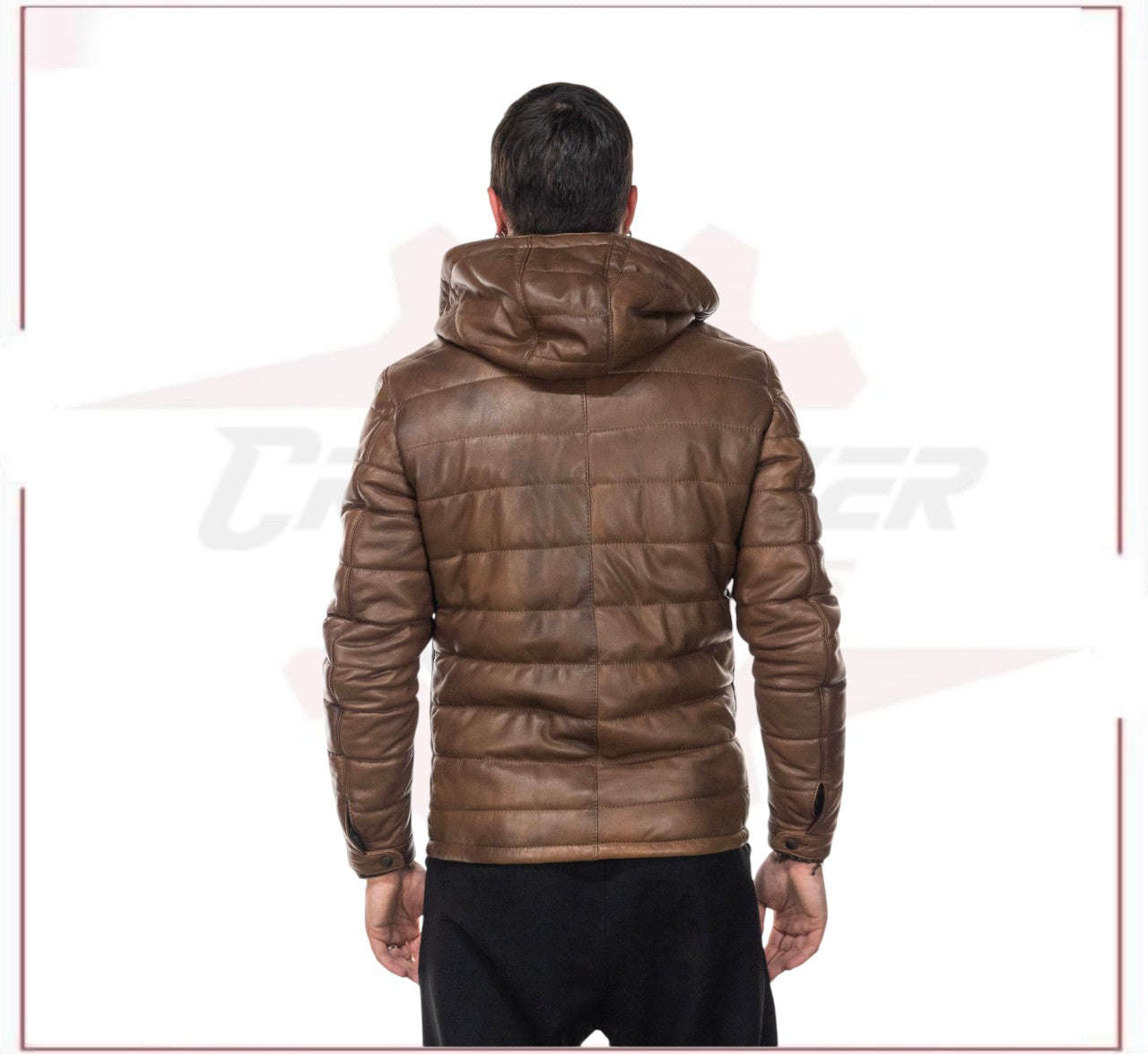 Berlino - Men's Down Jacket in Genuine Brown Leather CROSSOVER RACEWEARS