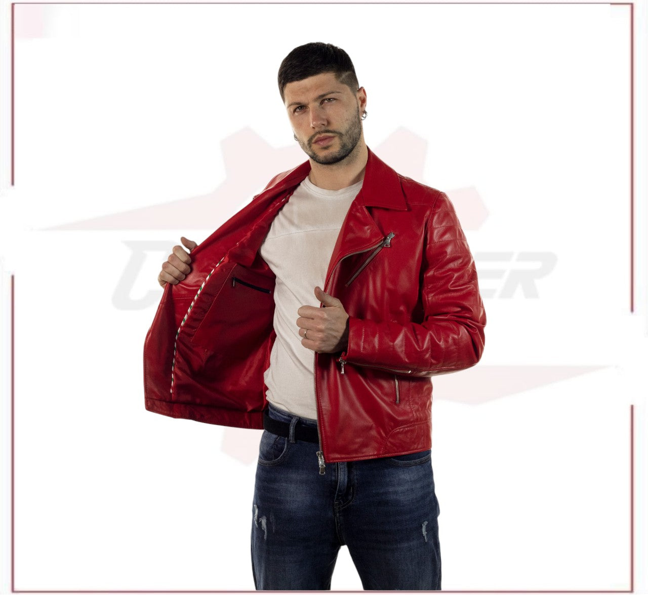 V248 - Men's Perfecto in Genuine Red Leather CROSSOVER RACEWEARS