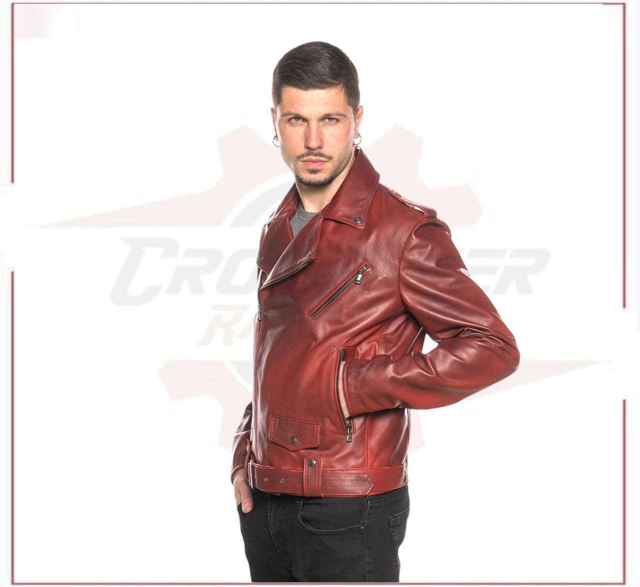 Men's jacket in Genuine Bordeaux Leather CROSSOVER RACEWEARS