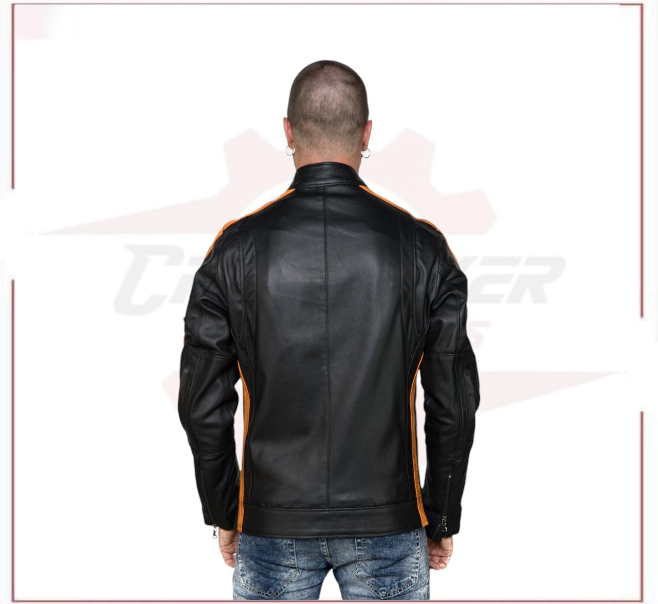 Biker Man's Jacket in genuine Black Leather CROSSOVER RACEWEARS