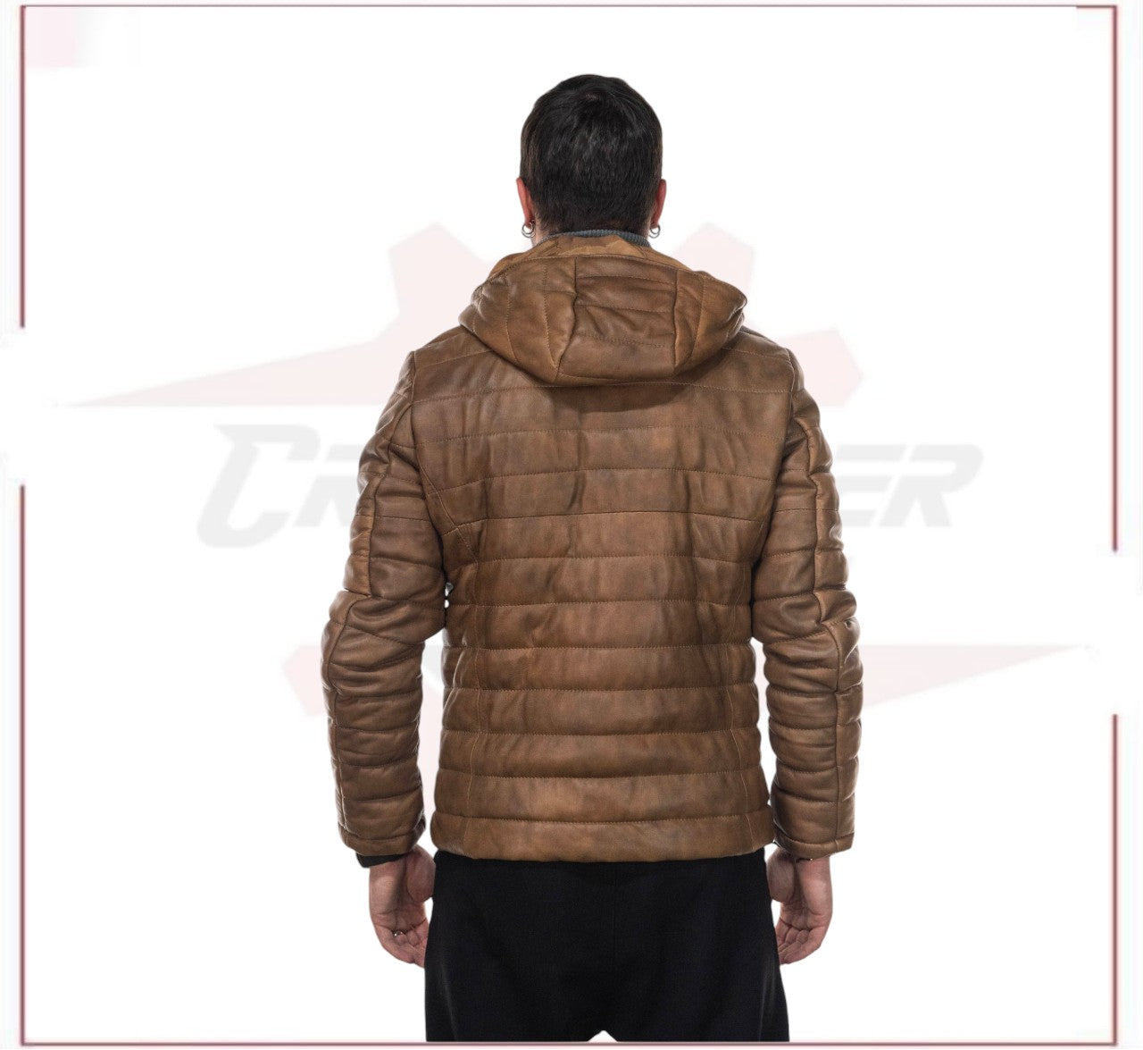 Rio - Men's Down Jacket in Genuine Brown Leather CROSSOVER RACEWEARS