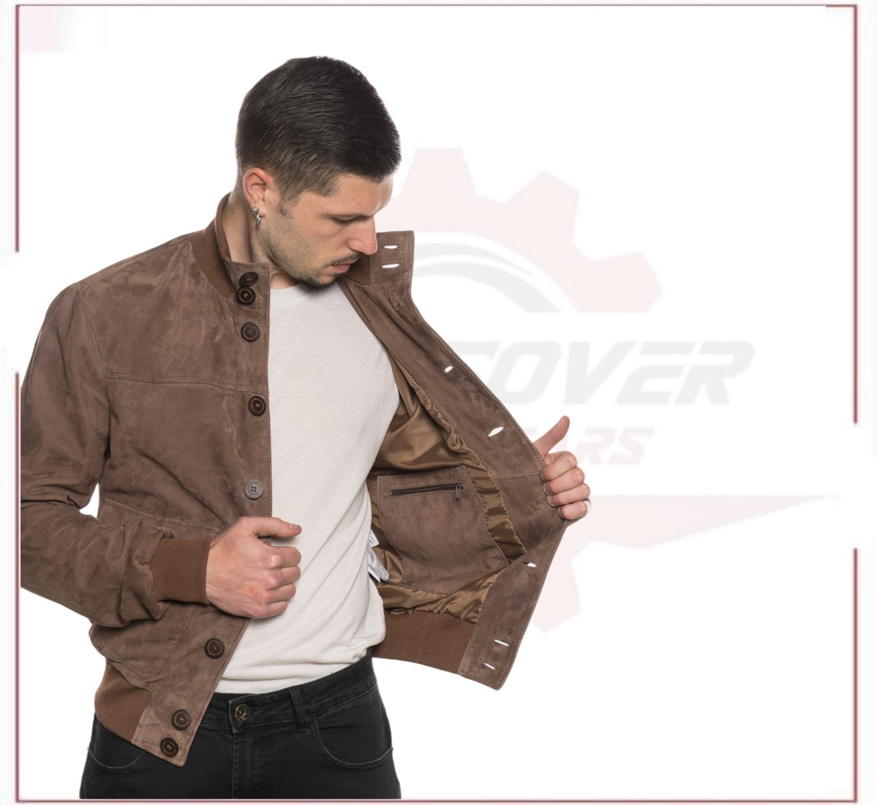 U03 Bis - Men's Bomber Jacket in Genuine Brown Suede Leather CROSSOVER RACEWEARS