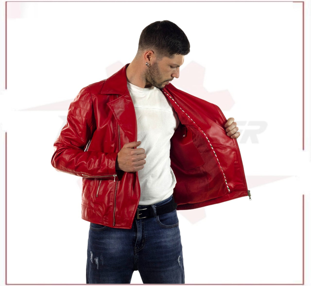 V248 - Men's Perfecto in Genuine Red Leather CROSSOVER RACEWEARS