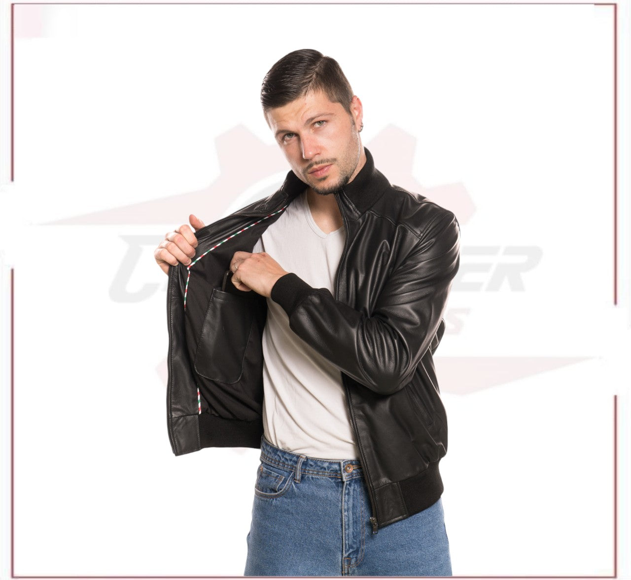 Men's Bomber in Genuine Black Leather CROSSOVER RACEWEARS