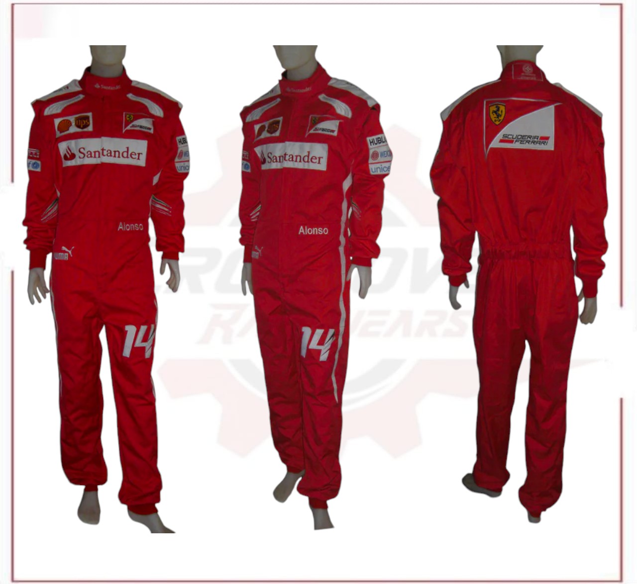 2014 Fernando Alonso Ferrari F1 Embroidered Racing Suit CROSSOVER RACEWEARS