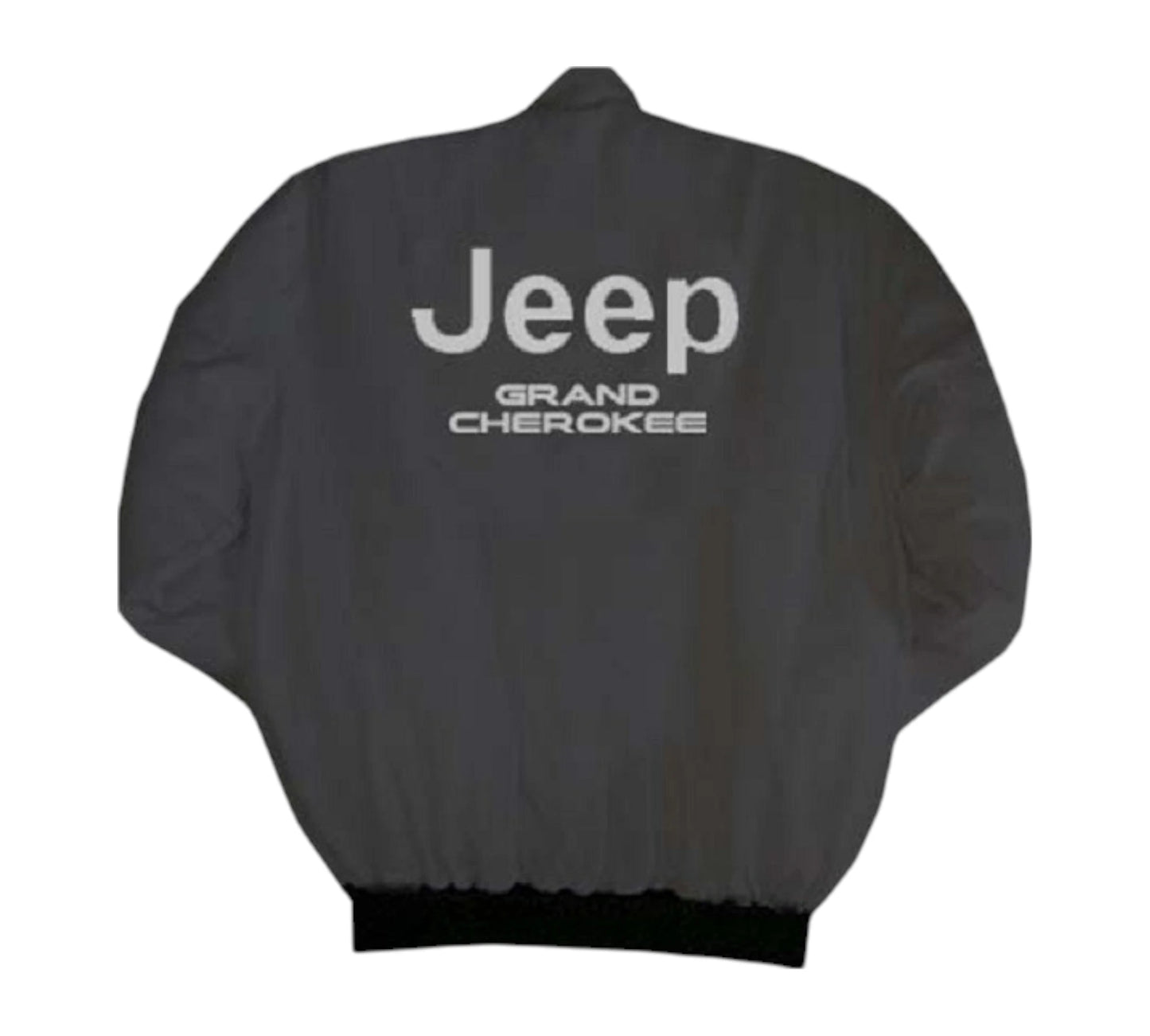 Black jacket with 'Jeep Grand Cherokee' text on a white background