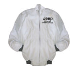 White jacket with 'Jeep Grand Cherokee' text on a white background