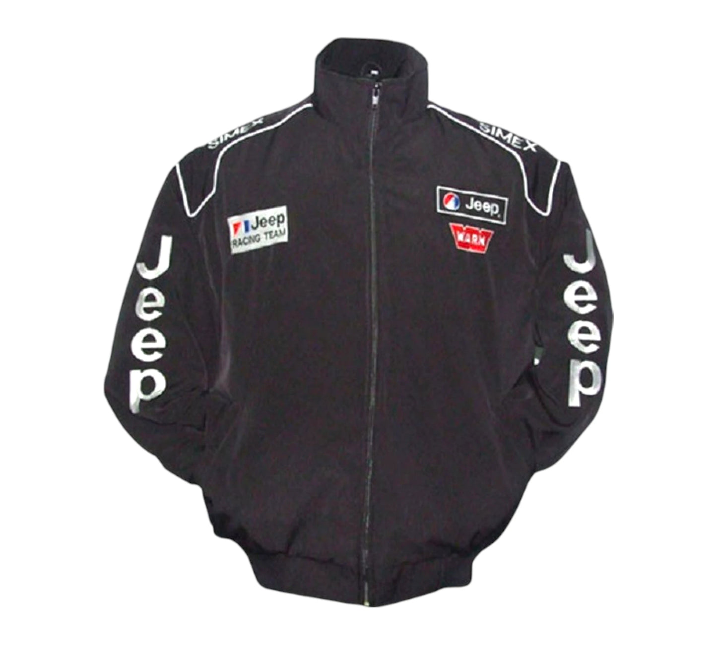 Black jacket with Jeep branding on a white background