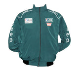 Teal jacket with Jeep branding on a white background