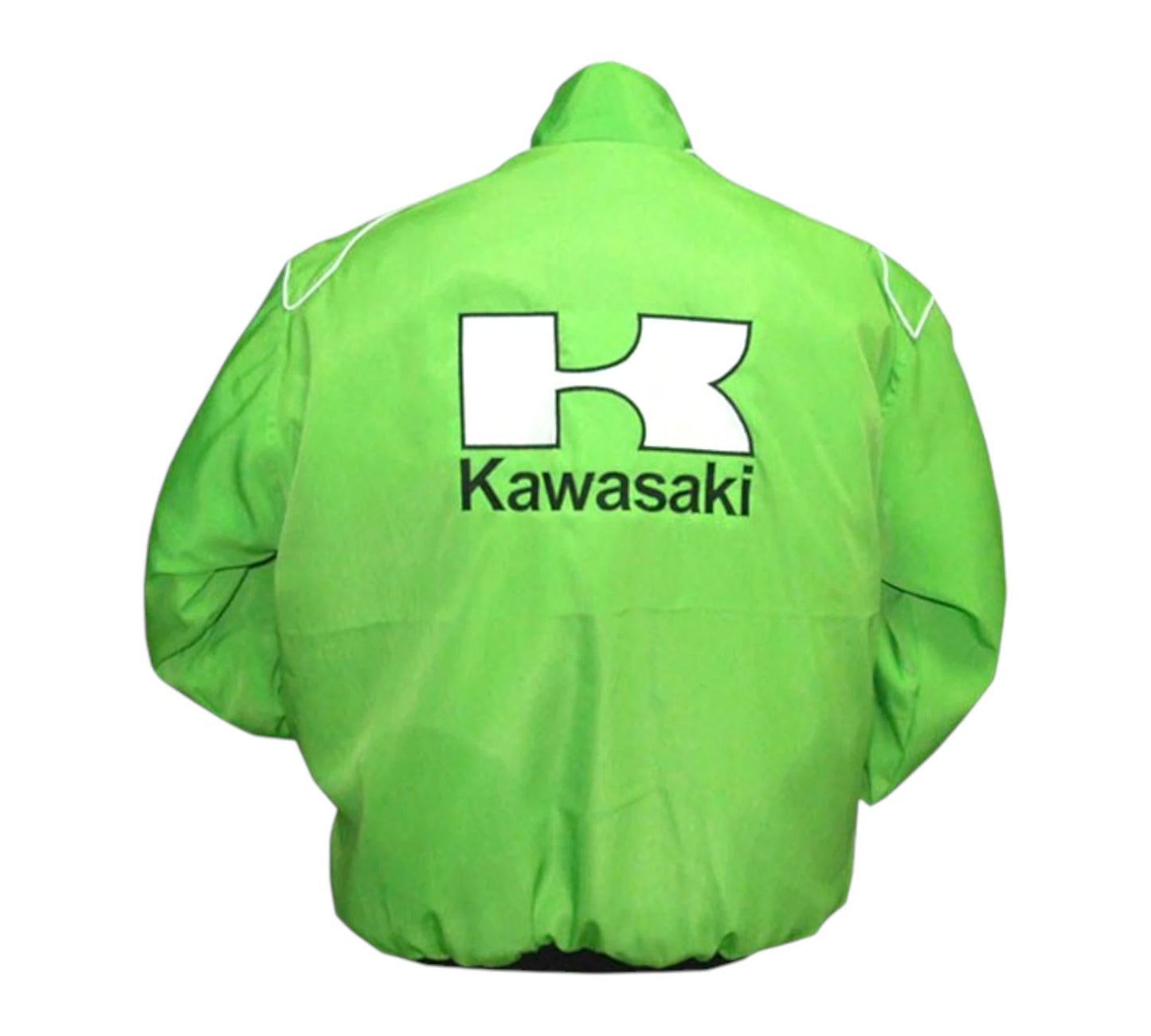 Green jacket with Kawasaki logo on a white background