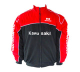 Red and black jacket with 'Kawasaki' branding on a white background