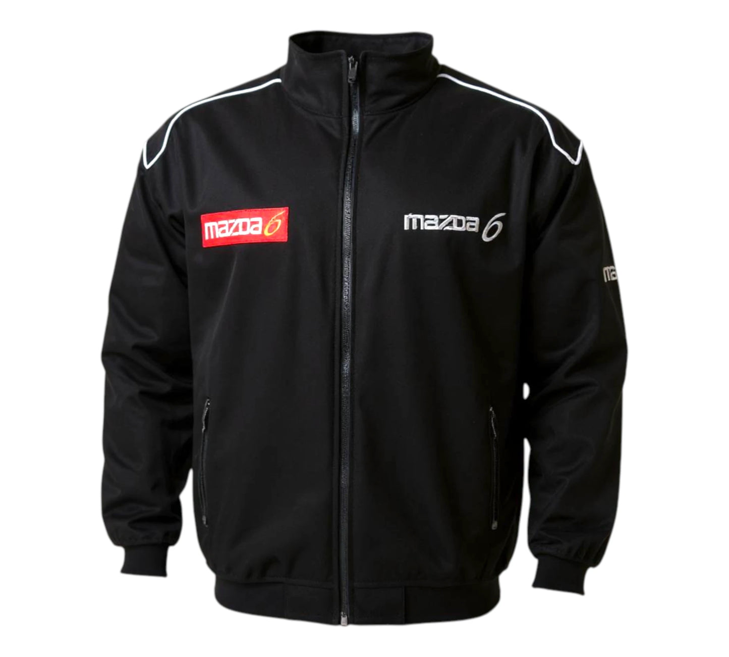 Black jacket with Mazda logos on a white background
