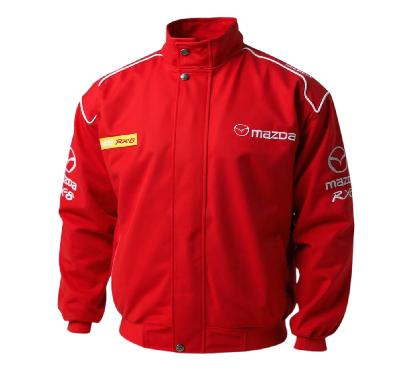 Red jacket with Mazda and RX-8 logos on a white background