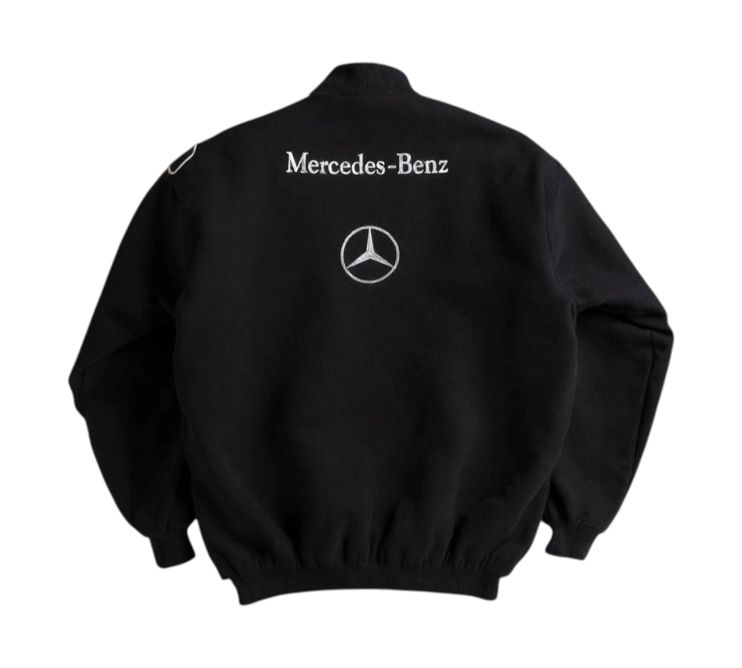 Black jacket with Mercedes-Benz logo on a white background