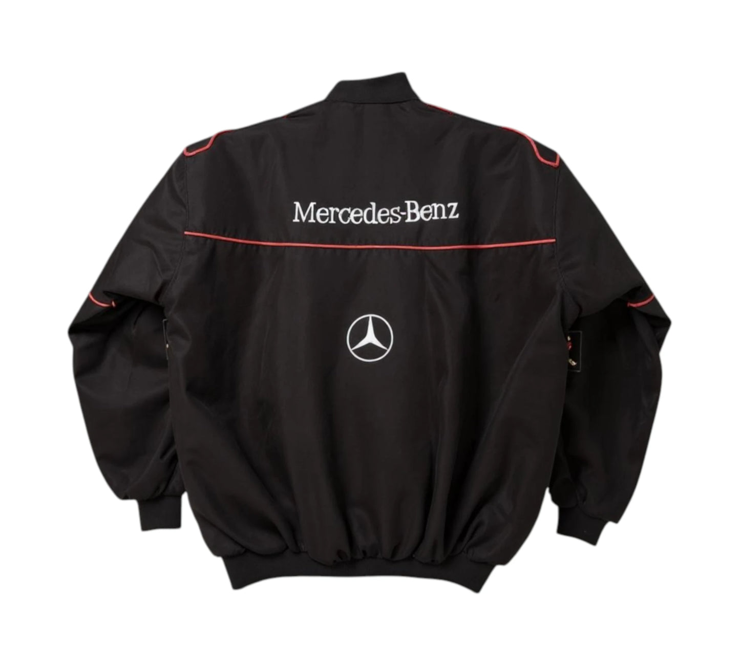 Black Mercedes-Benz jacket with logo on a white background