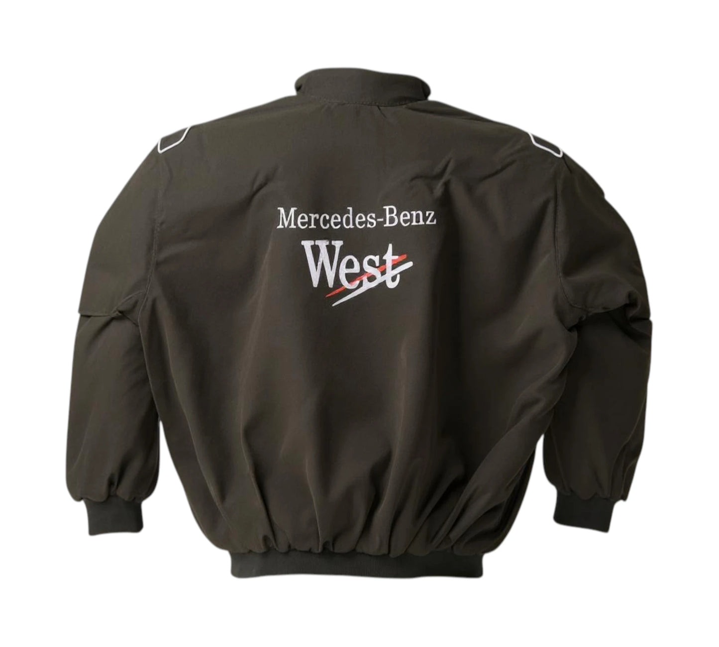 Black jacket with Mercedes-Benz West logo on a white background