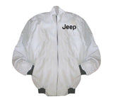 White jacket with 'Jeep' logo on a white background
