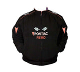 Black jacket with Pontiac Fiero branding on a white background