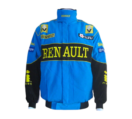 Blue jacket with Renault branding on a white background