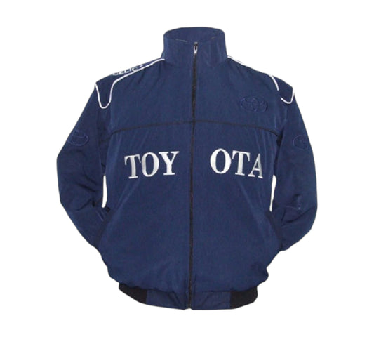 Blue jacket with 'TOY OTA' text on a white background