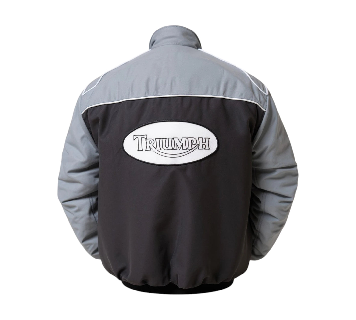 Black jacket with 'Triumph Rocket III 2300 cc' text on the back against a white background