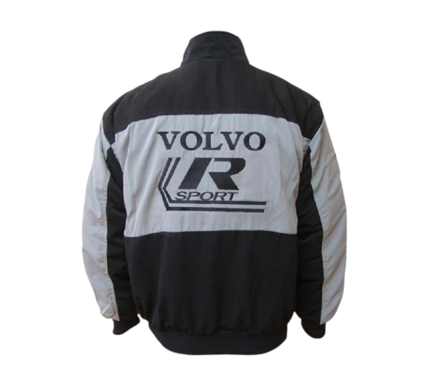 Black and white jacket with Volvo R Sport logo on a white background