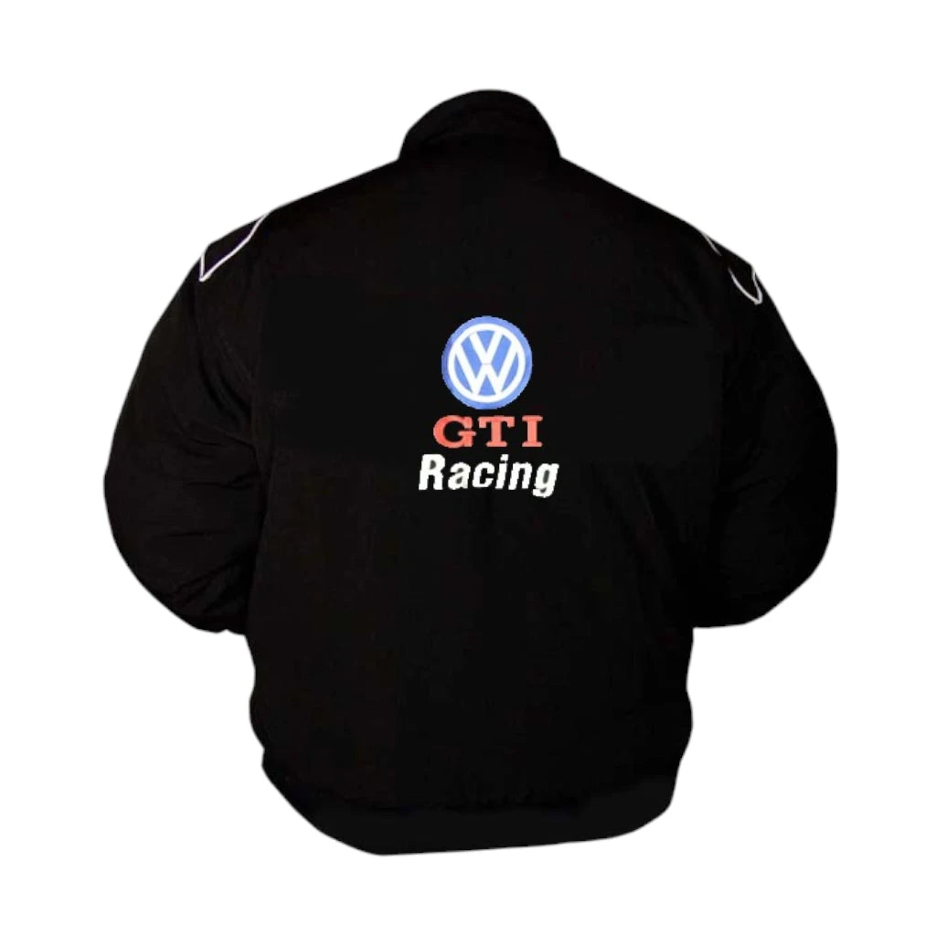 Black jacket with Volkswagen GTI Racing logo on a white background