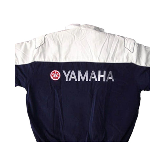 Navy and white jacket with Yamaha logo on a white background
