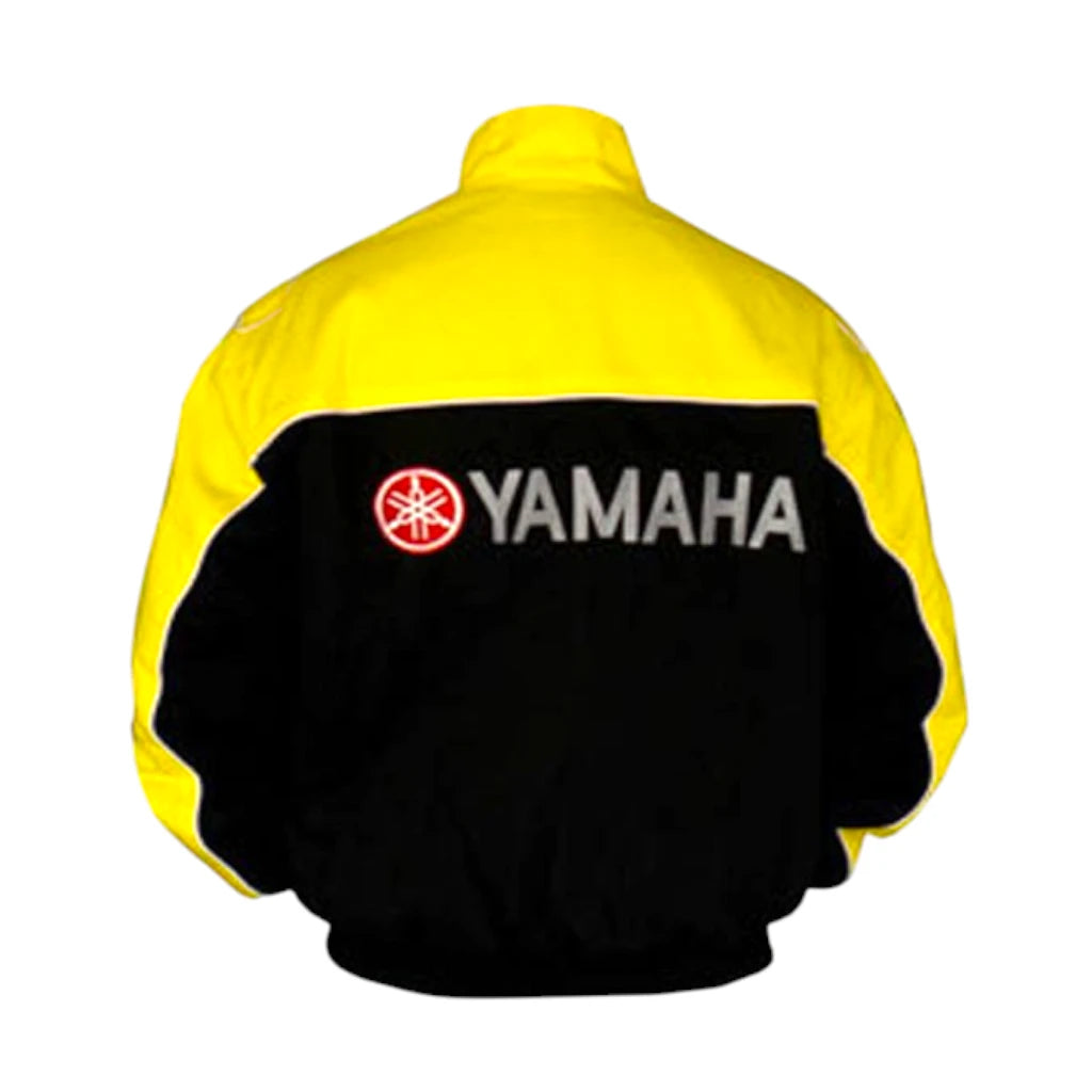 Yellow and black jacket with Yamaha logo on a white background