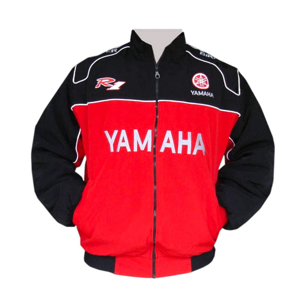 Yellow and black jacket with Yamaha branding on a white background