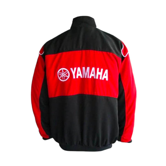 Black and red jacket with Yamaha logo on a white background
