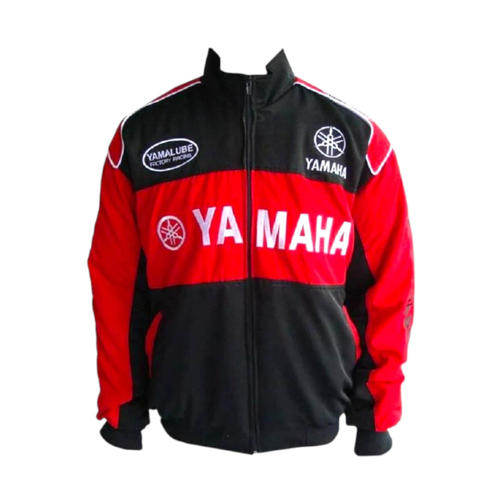 Red and black jacket with Yamaha branding on a white background